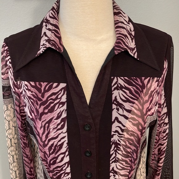 Salvatore Ferragamo Logo Zebra Print Mesh Button Down Shirt size M - Picture 3 of 10
